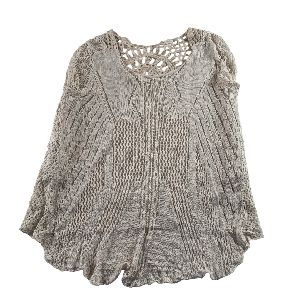 Boho Cream Crochet Mandala Back Knit Sleeveless Tank Top Cream Medium